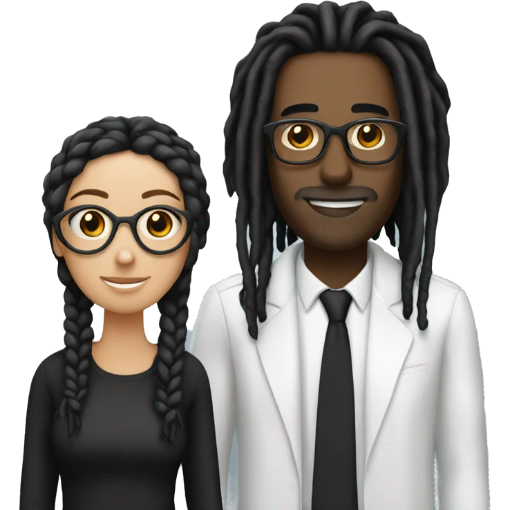A couple  and the man is black with dreads and the women is white with black glasses and black hair emoji
