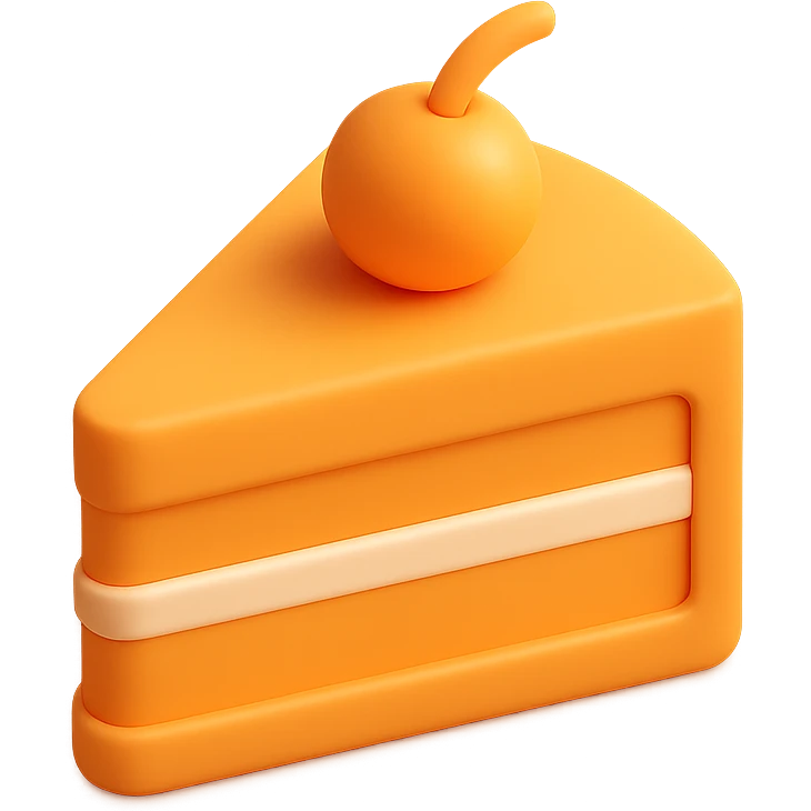 3D orange slice of cake with a cherry on top emoji