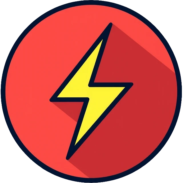 red circular button with lightning bolt logo emoji