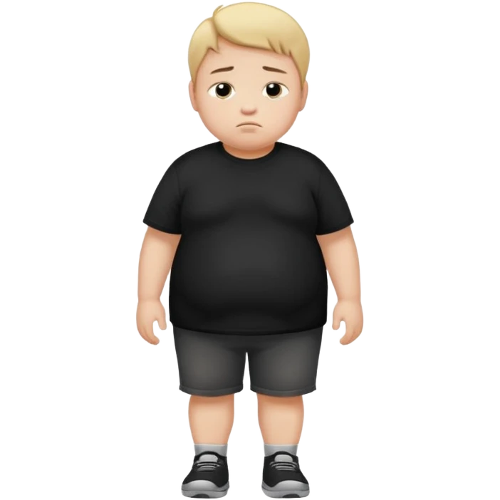 sad fat young boy in black t shirt walking  emoji