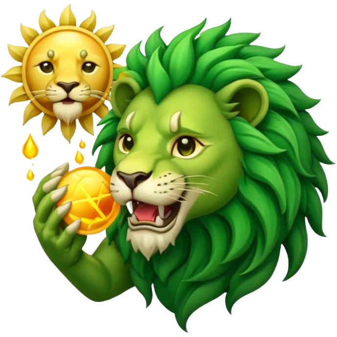 Alchemist style green lion devouring sun emoji