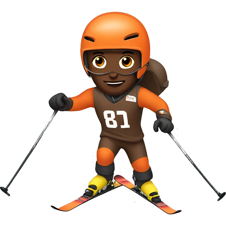 Skier skiing wearing a browns Jersey emoji