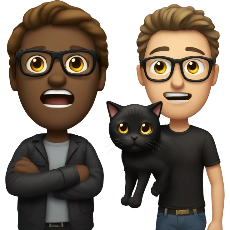 medium length brown haired man with black glasses being attacked by fat black cat emoji