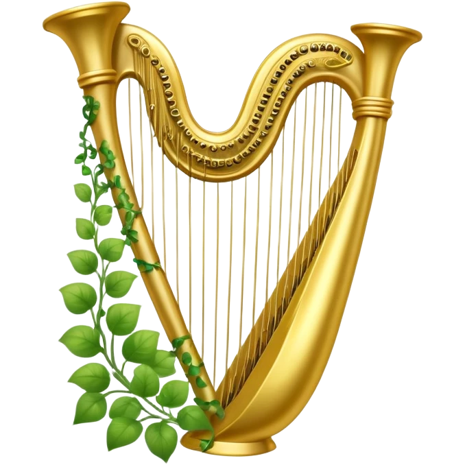 Magical golden harp wrapped in vines and leaves emoji