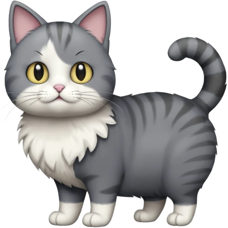 full body derpy looking large short hair dark grey and white cat emoji