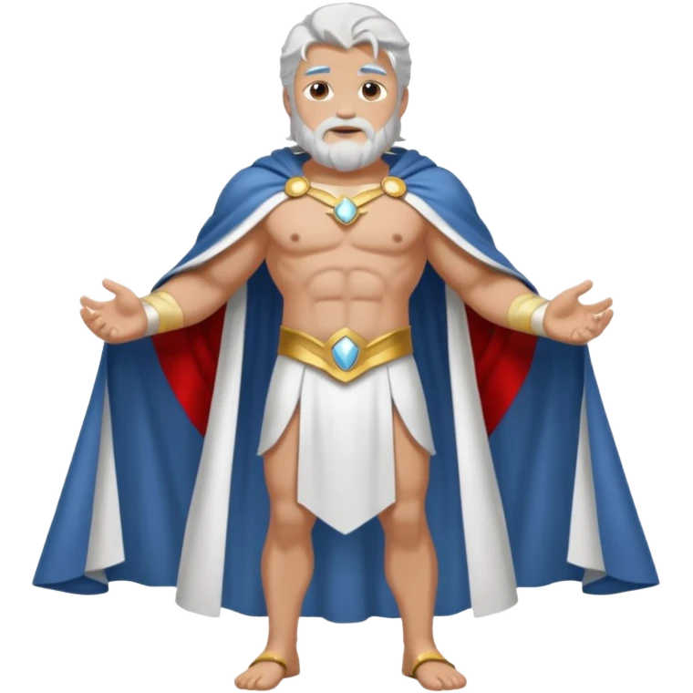 fullbody silverhair shirtless god ZEUS, white cloth over shoulder and cape, standing still emoji
