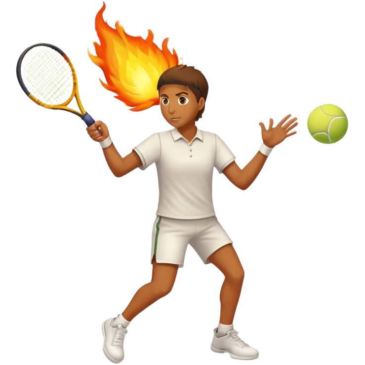 Tennis player hitting a ball in fire emoji