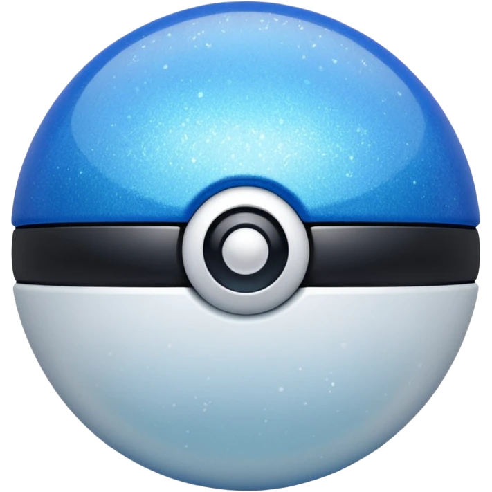 blue pokeball emoji, top half is a more saturated blue, bottom half is white, black stripe, with a white sheen, with a pearlescent finish, with a glitter sparkle effect emoji