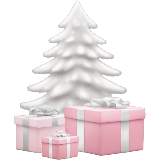 Light pink Christmas gifts under a white Christmas tree  emoji