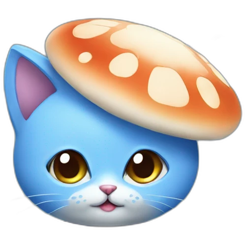 Blue little cat have mushroom emoji