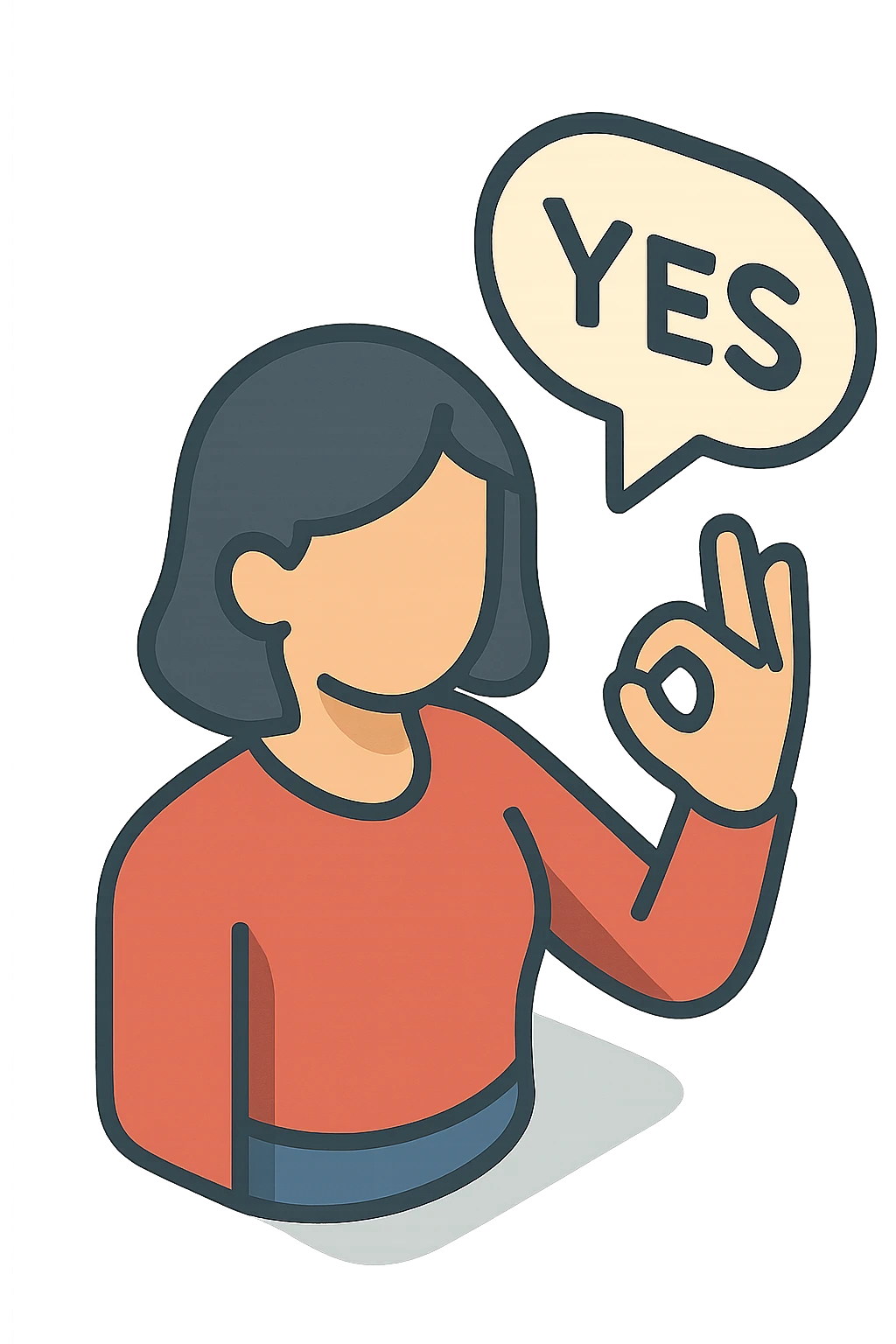 женщина говорит - yes, и делает жест рукой в знак согласия emoji