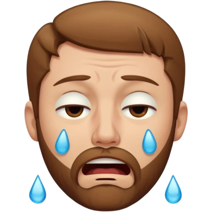 A man with light brown hair and a short brown beard making a wah cry face with eyes closed emoji