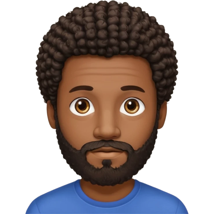 Dark brown skin man with beard and a tiny curly  Afro fade with dark dark brown eyes - beard should be a bit lighter . Not as much hair  emoji
