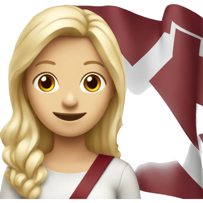 Happy blonde woman with a flag of Latvia in hands emoji