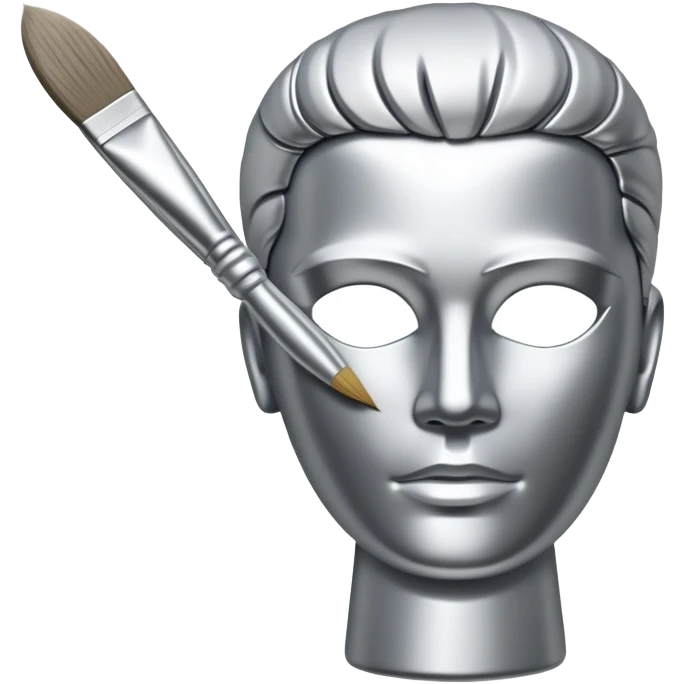 A paintbrush that transforms into a human metal silver silhouette sculpture emblem, symbol of artistic identity, with a highly polished silver metallic finish emoji