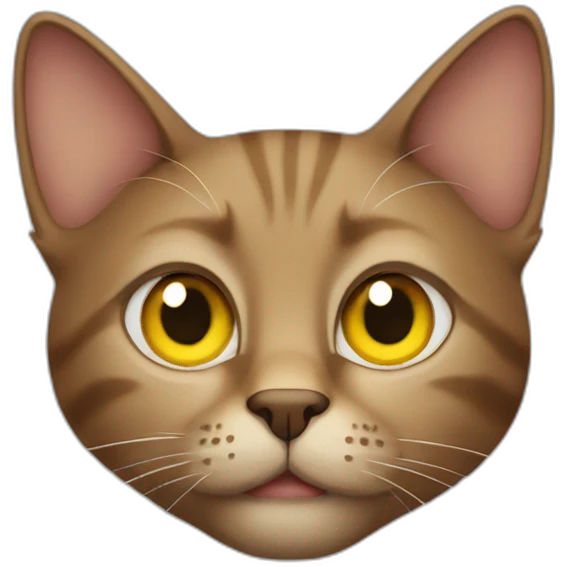 Brown cat, yellow eyes, doubting emoji