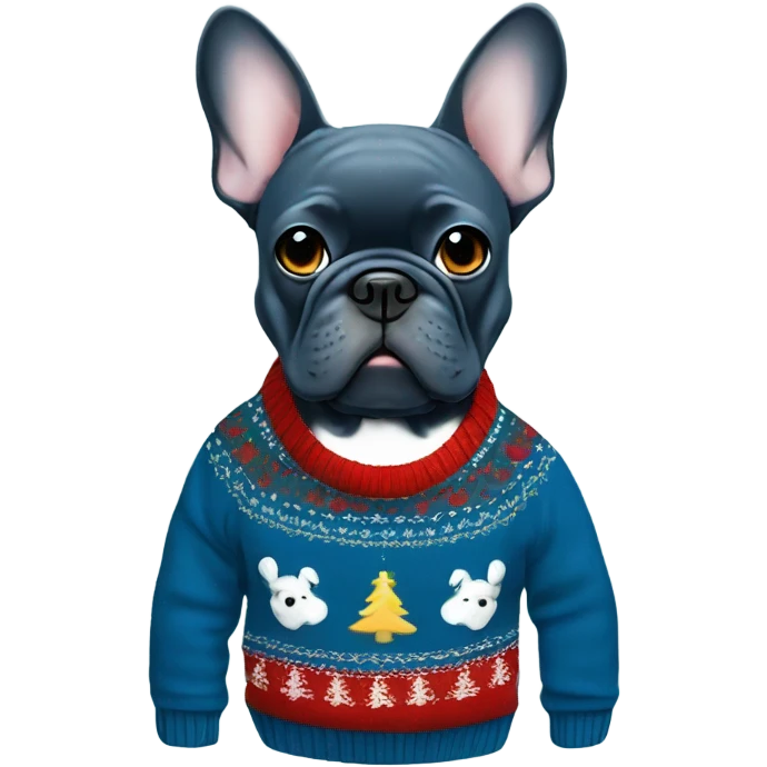 Blue French bulldog Christmas sweater  emoji