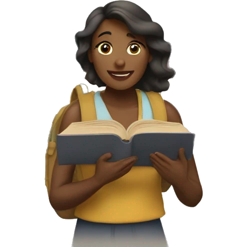 Mujer yendo a estudiar con su libros emoji