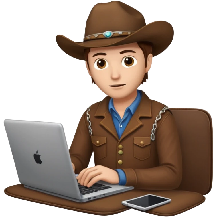 cowboy coder with a laptop infront and he is very white emoji