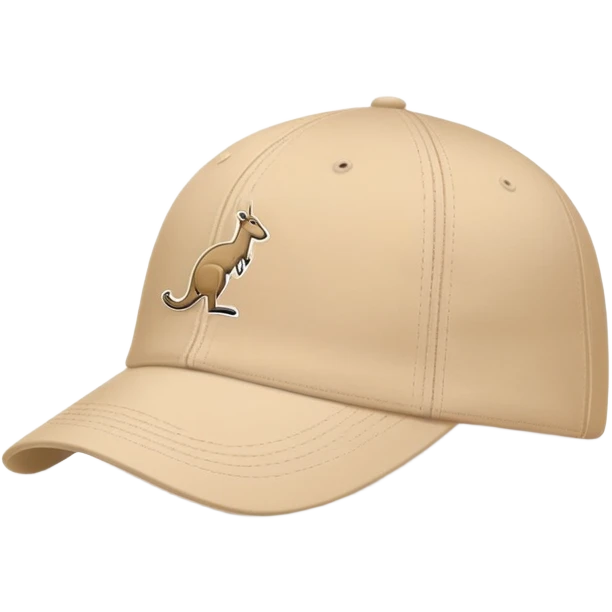Profile view of a beige Kangol cap with classic baseball cap shape, kangaroo logo visible on the side, simple clean design, iOS emoji style emoji