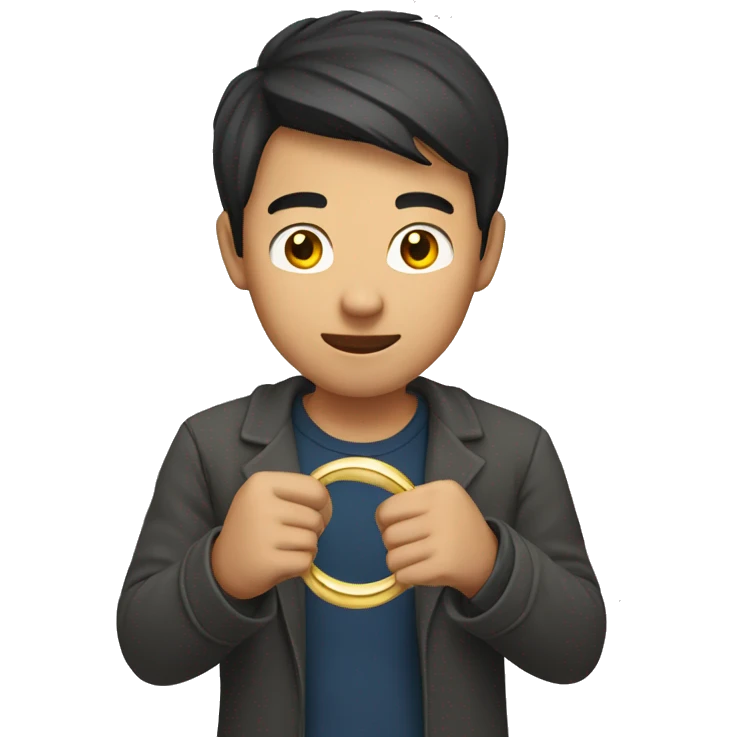 Asian guy holding ring emoji