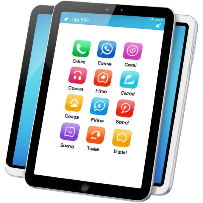 tablet with rounded corners, on the screen an online course emoji