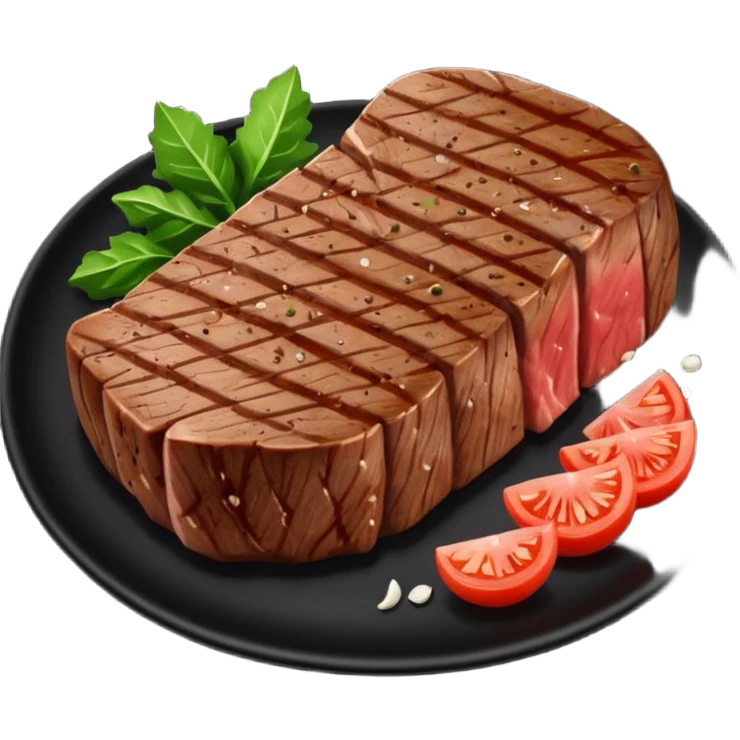 Ny stake on a black plate,nice, cut in pieces  emoji