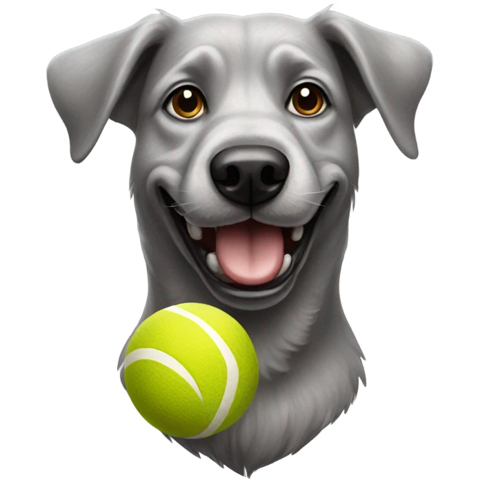 Realistic grey old dog with ball in mouth emoji