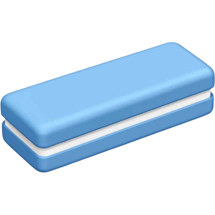 A single rubber white eraser with dark blue and light blue wrap emoji