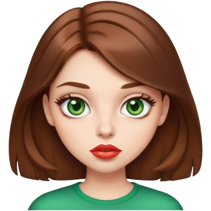 cool girl with brown hier and big green eyes and big lips emoji