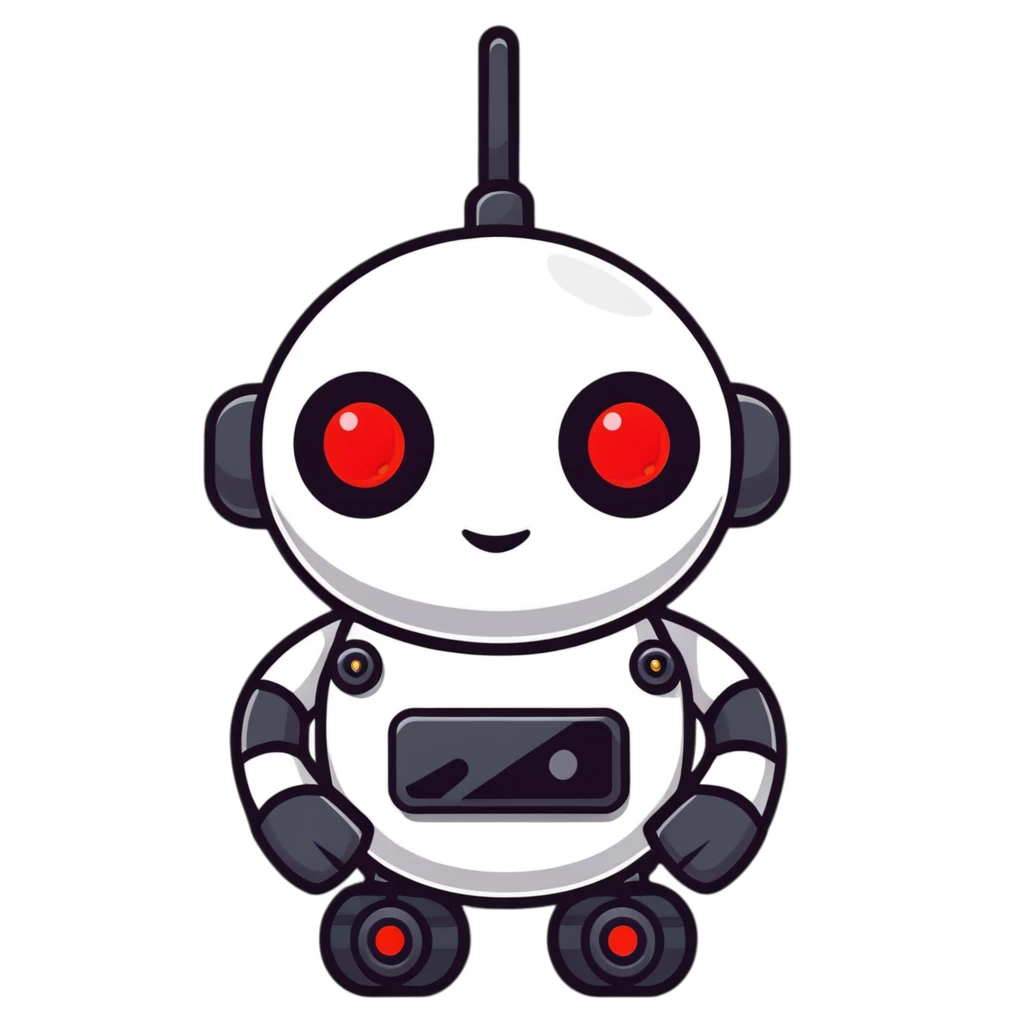 black robot with white led red eyes, red background emoji