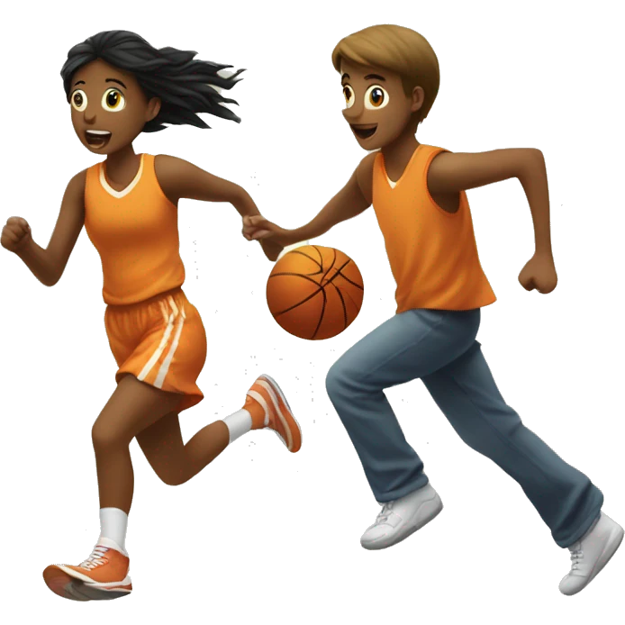 Girl running away from basketball boy emoji