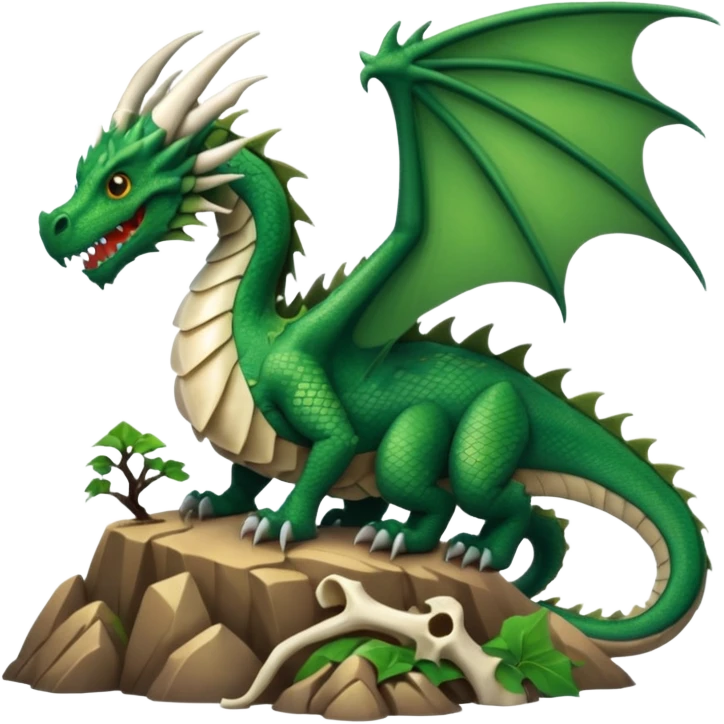 A giant dragon sitting on a mountain looking at the other dragon that is cover in bones emoji