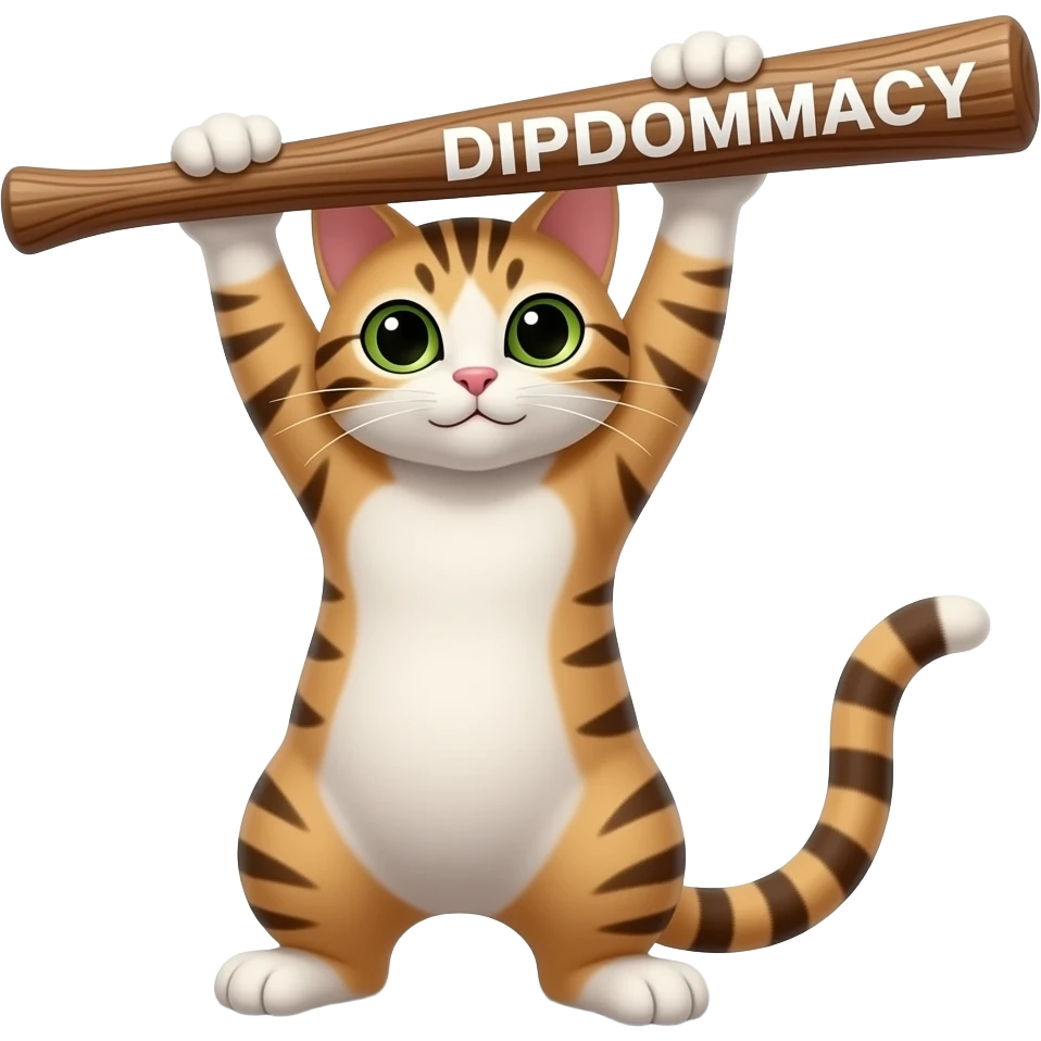 Cat swinging a big stik text on stick Diplomacy emoji