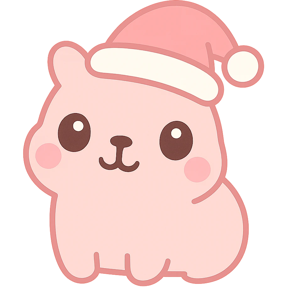 capibara with Christmas hat, kawaii style, pink cheeks emoji