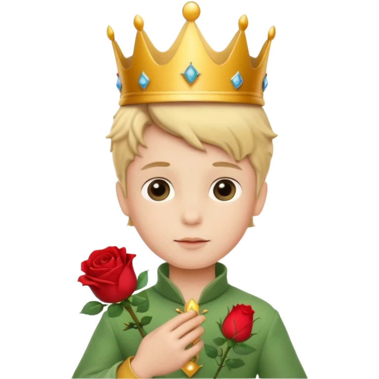 The Little Prince with a crown and a rose in his hand emoji