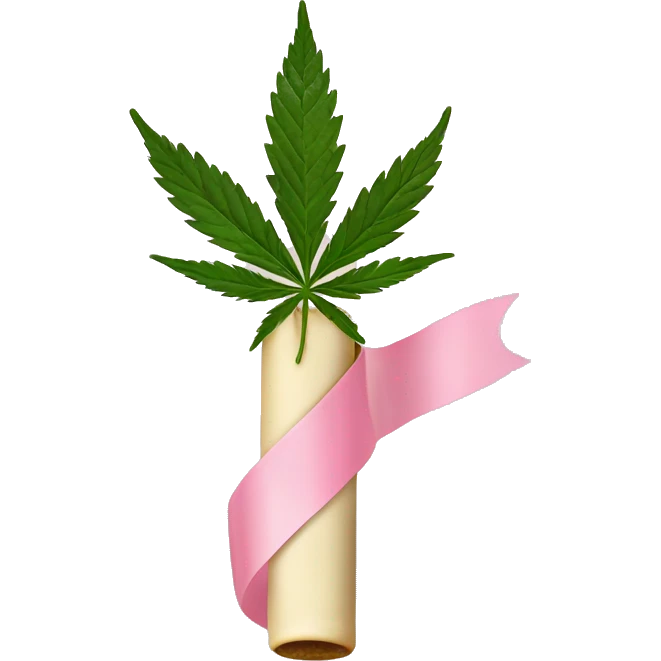 Rolled cbd joint with light baby pink ribbon on it emoji