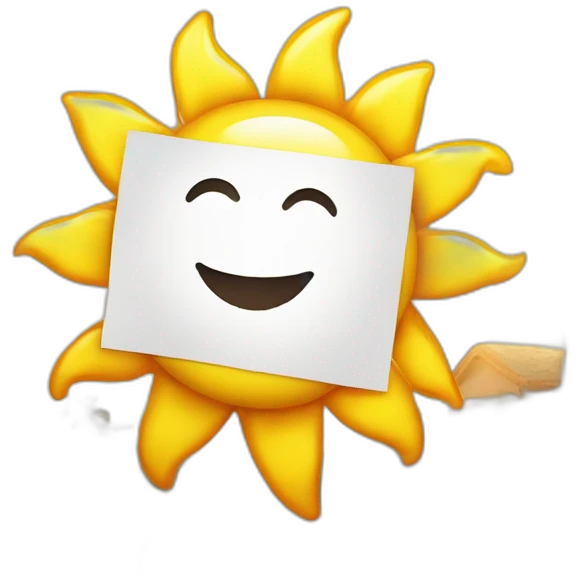 the sun is shining brightly and holding a poster that says good morning emoji