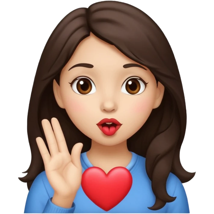 Dark brown haired girl with a mischievous expression blowing a kiss, with a heart.   emoji