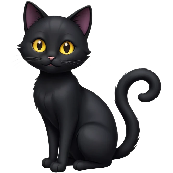 cinematic-[black cat]-realistic-full-body-sitting-emoji,-tail-curled-playfully-around-its-paws,-head-tilted-dramatically,-sleek-[black]-fur,-simplified-yet-hilariously-adorable-features,-highly-detailed,-glowing-with-an-almost-sarcastic-glow emoji