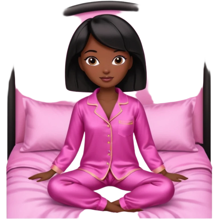 Dark skin Black barbie, short  black bob  hair, pink pajamas in bed  emoji