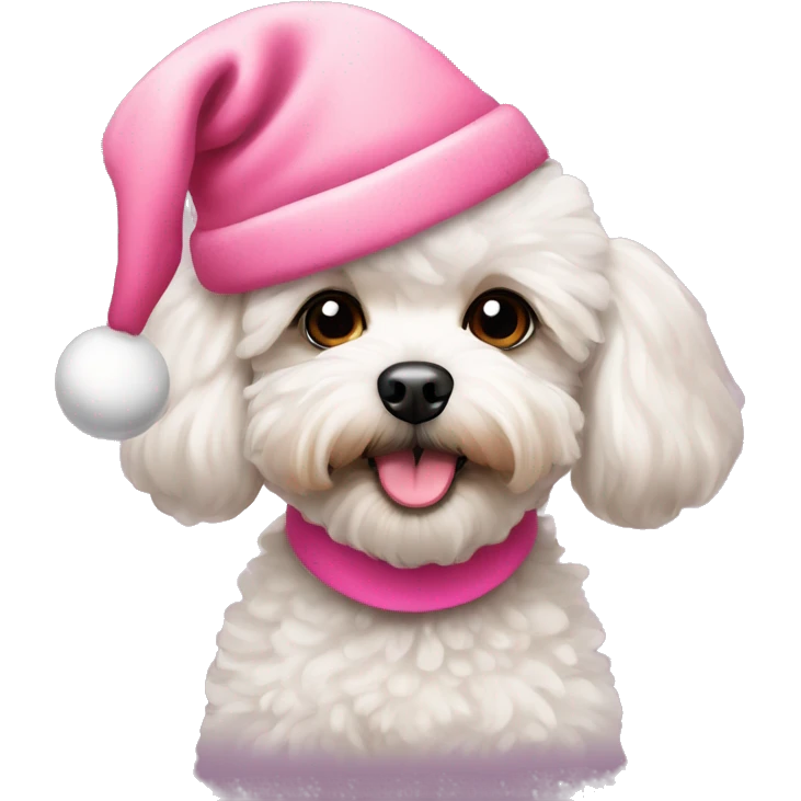 Maltipoo wearing a pink Christmas hat  emoji