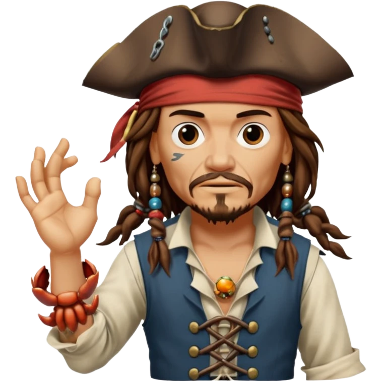 jack sparrow from the film pirates of the caribbean, shooo-ing the stone-crab.
- jack is looking to the left, hands mimicing to the left
 emoji