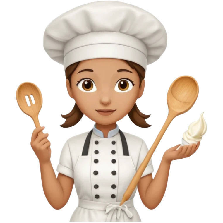 Young female baker - wearing a white chef's hat and holding a cream piping bag emoji