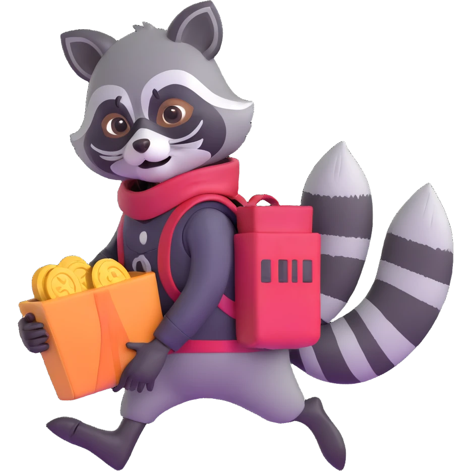 cartoon raccoon bandit with mask carrying stolen loot emoji