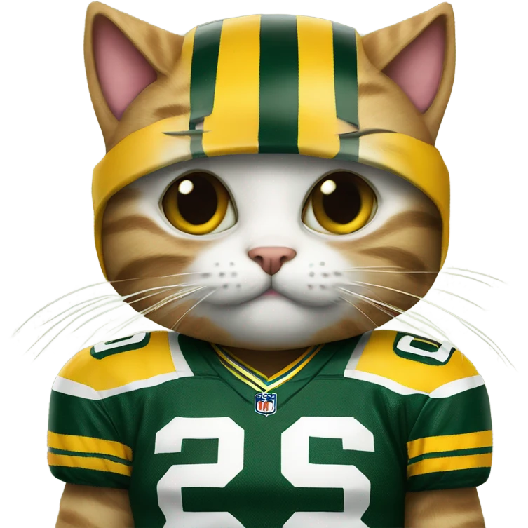 Cat wearing a Green Bay packers jersey emoji