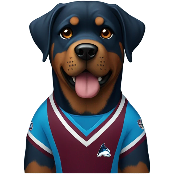 A Rottweiler wearing an Avalanche jersey  emoji