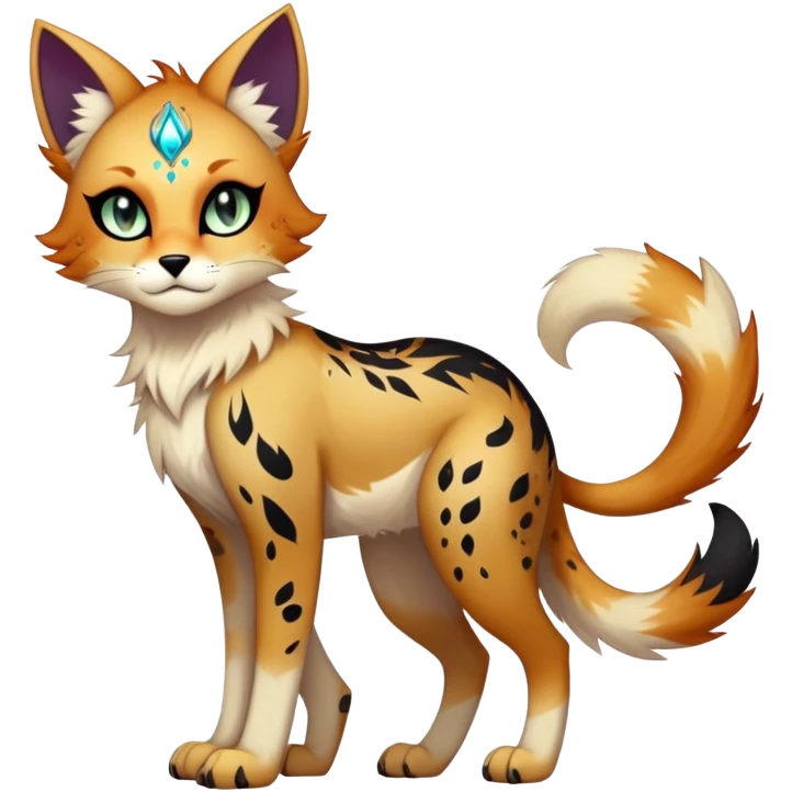 Cool edgy gothic Falvie-Fionbri-creature-sparkle-feline-fursona, full body, with random markings emoji