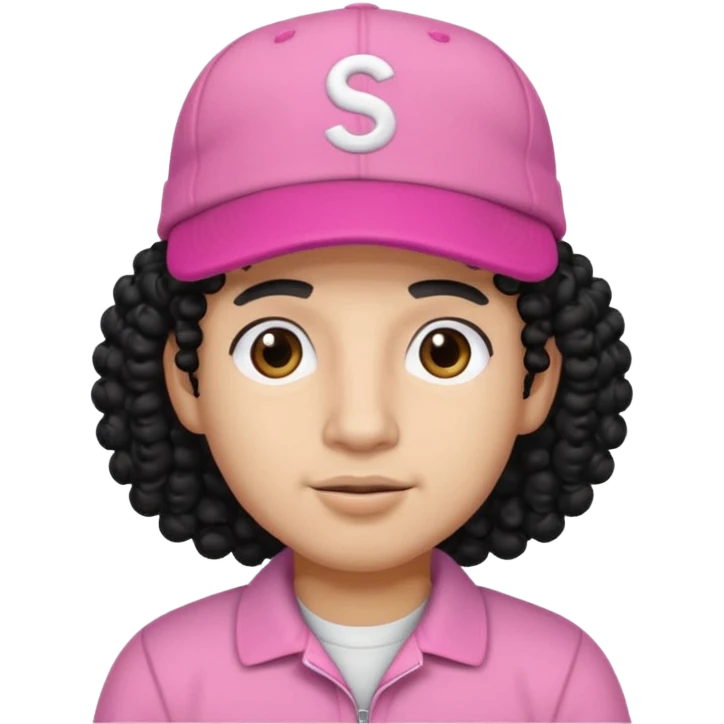 Papi Santana, Rosa keps & svart lockigt hår (kille) emoji