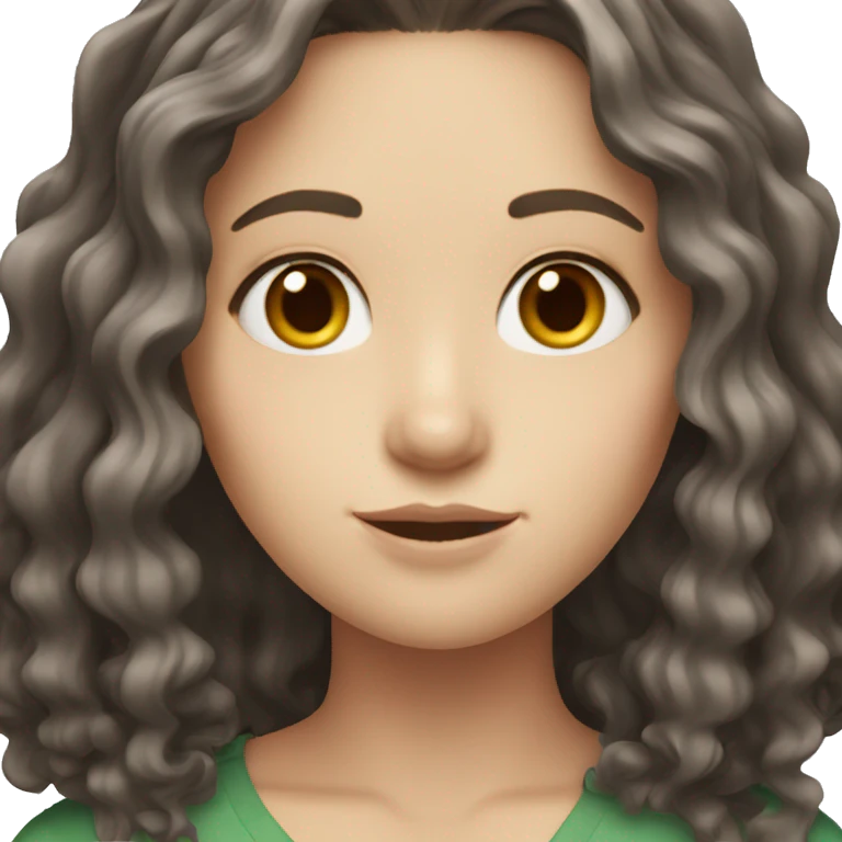 
a white girl with shoulder length wavy very dark brown hair emoji
